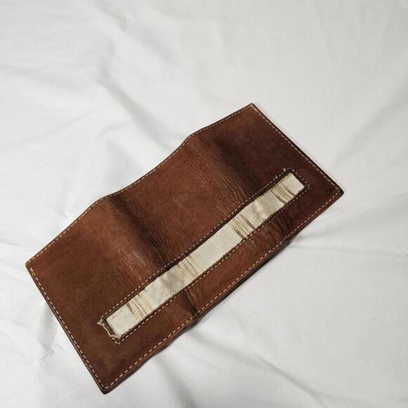Vintage Mens Brown Seude Wallet With Woven Texture Detail Trifold Retro Unique - Picture 4 of 8